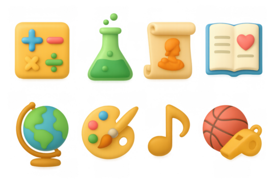 Colorful 3d education icon set with school and learning symbols