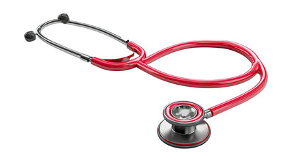 Red medical stethoscope with metal chest piece diagnostic tool for healthcare isolated on white background