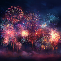 Obraz premium A dazzling display of fireworks lighting up the night sky, perfectly capturing the festive atmosphere of the carnival.