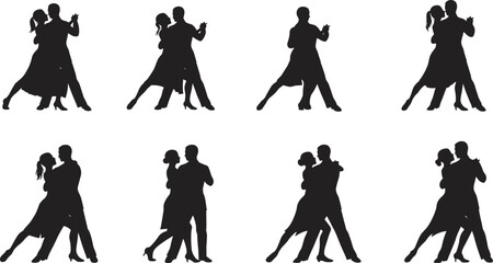 Silhouette couple dancing tango, ballroom performance, romantic dance, passion movement, elegant style, cultural tradition, artistic expression, partner choreography, stage entertainment, 