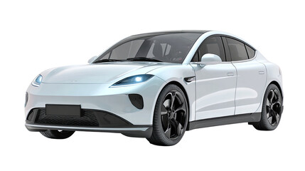 Naklejka premium Modern white electric car with sleek futuristic design luxury sedan 3d illustration isolated on white background