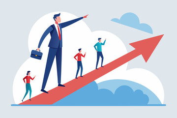 Business leadership and teamwork concept with people walking on arrow path