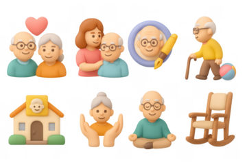 Charming 3d illustration of seniors engaging in various activities with family and friends