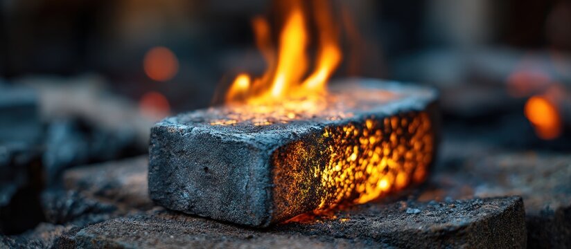 Glowing block heats up, surrounded by cold stone