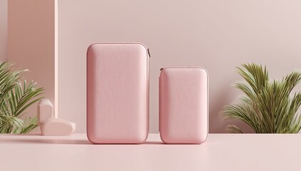 Two light pink cases, different sizes, on a pastel pink surface
