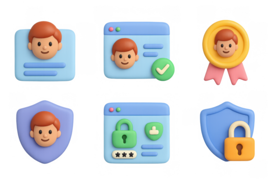 3d user interface elements with security and profile icons