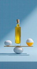 Balanced oil and egg on a scale