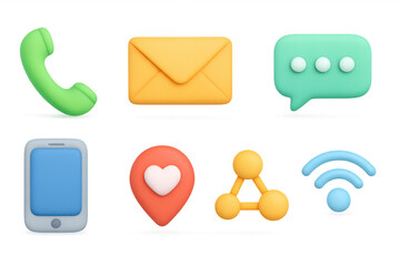Colorful 3d communication icons set on black background