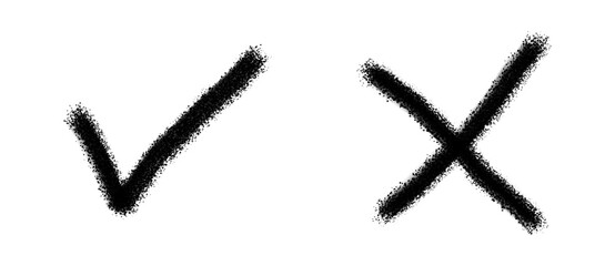 Hand Drawn Sketch Tick and Cross Mark, Isolated on Transparent Background