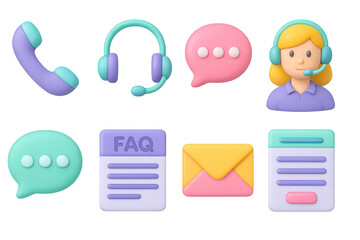 3d customer support icons set: innovative communication and assistance tools