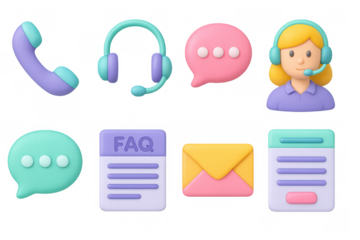 3d customer support icons set: innovative communication and assistance tools