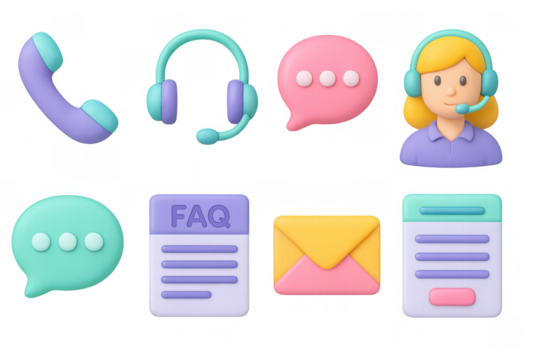 3d customer support icons set: innovative communication and assistance tools