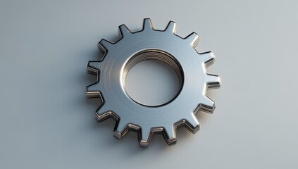 Polished metallic gear on light gray surface