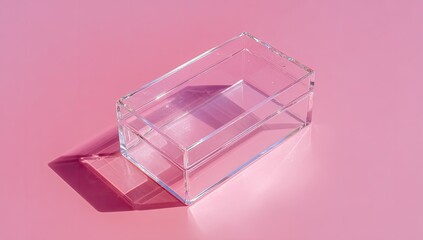 Clear acrylic box on pink background