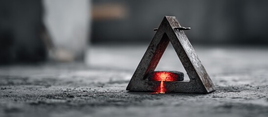Triangle frame holds glowing molten material, dripping down