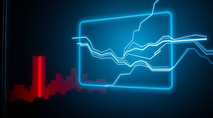 Dynamic stock market analysis with glowing lines and charts visualizing trends, growth, and finance data