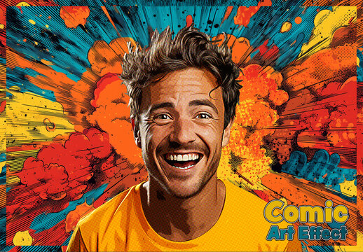 Exploding Comic Book Photo Effect Mockup