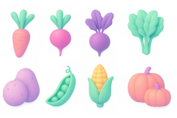 3d pastel vegetables collection: carrot, beet, corn, and more edible delights