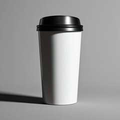Blank white disposable coffee cup with black lid
