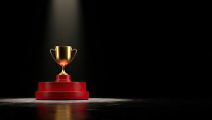 Gold trophy on red pedestal, spotlight (3)
