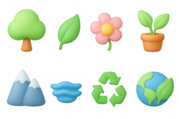 3d nature icons collection: eco-friendly designs with plants and earth elements