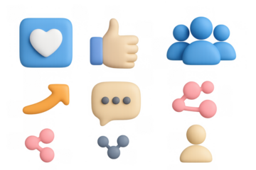 3d social media icons set for online community and communication