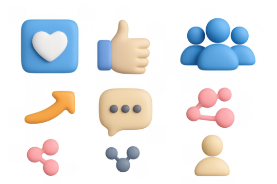 3d social media icons set for online community and communication