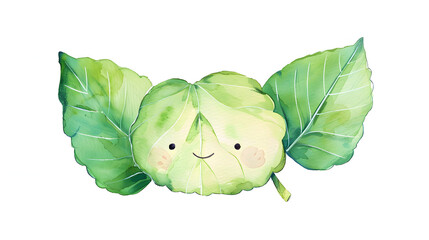Naklejka premium watercolor painting kawaii cute herbal leaf