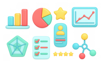 Colorful 3d business and analytics icons set for data visualization