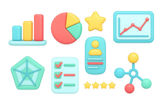 Colorful 3d business and analytics icons set for data visualization