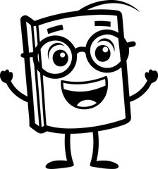 Book smiling proudly with glasses line art vector icon