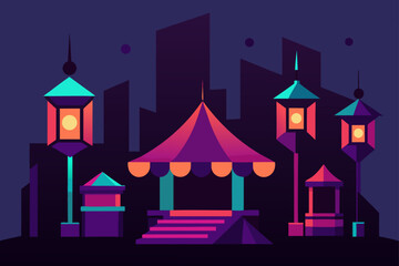 Obraz premium Dystopian Marketplace With Neon Lanterns