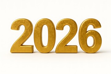 2026 New Year Golden 3D Text on White Background – Festive Celebration. 3d numbers jpg