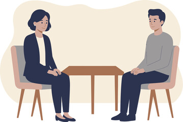 Obraz premium Two people sitting in chairs at a table