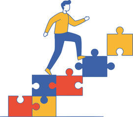 Person Climbing Puzzle Piece Steps Towards Goal