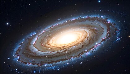 A stunning, spiral structure floats in the cosmos, a celestial body of swirling dust and glittering stars. Core glows brightly