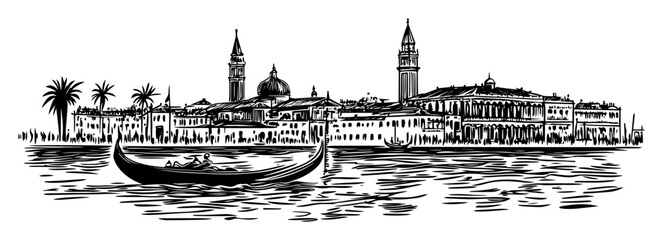 venice cityscape with gondola on water © Kaz