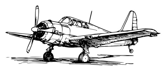 vintage propeller airplane hand drawn sketch