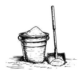 sand bucket and shovel beach toy drawing