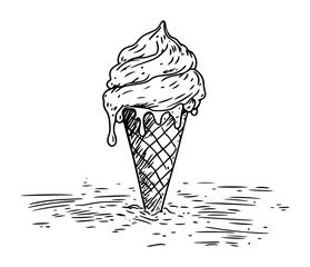 ice cream cone melting hand drawn sketch