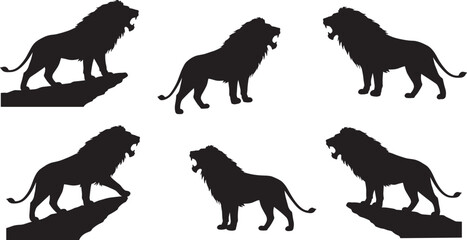 Silhouette lion standing proudly, roaring king of jungle, wild predator, majestic animal, powerful beast, wildlife symbol, African savanna, nature strength, dominance