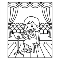 Girl Playing Flute Coloring Page Vector