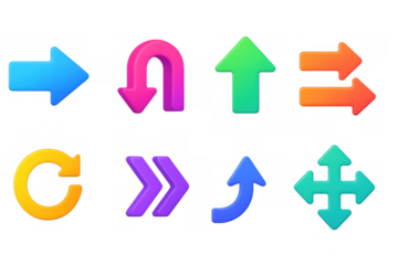 Colorful neon arrows set with various directional designs on dark background