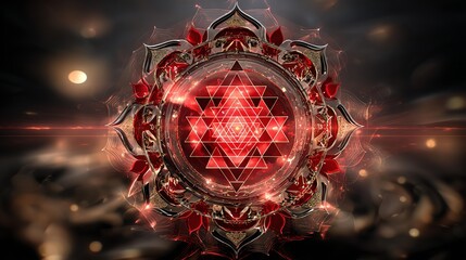 Intricate red mandala design with cosmic background. Mandala sacred geometry root chakra Sri Yantra mandala red root chakra art mandala root chakra design