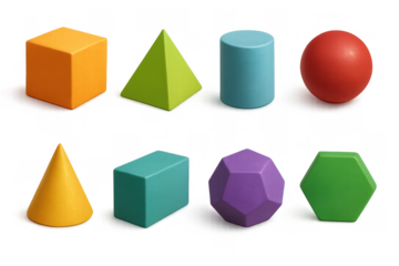 Colorful geometric shapes collection on white background