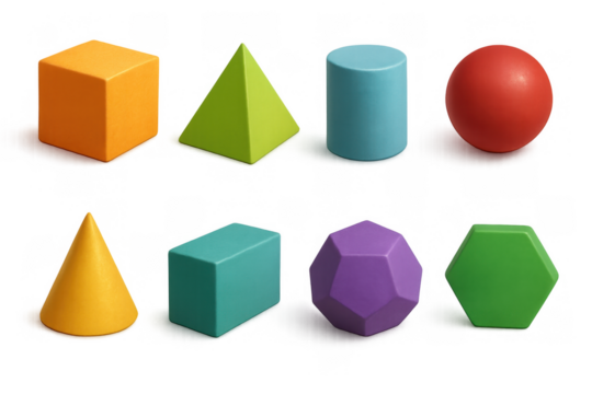 Colorful geometric shapes collection on white background