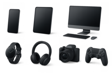 Realistic electronics and gadgets collection: smartphone, tablet, computer, and more