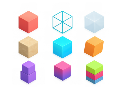 Colorful isometric cubes and hexagon grid on black background