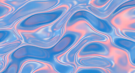 Abstract Holographic Waves - Iridescent Fluid Art with Blue and Pink Swirls.