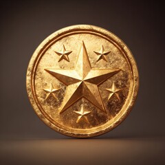 Fototapeta premium Shiny Golden Star Emblem: Symbol of Achievement and Success in Award Ceremonies